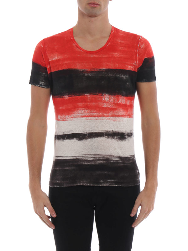 Avant Toi - Red linen striped T-shirt 