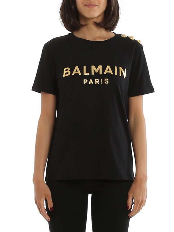 T-shirts Balmain - Logo T-shirt with golden buttons - TF01350I414EAD