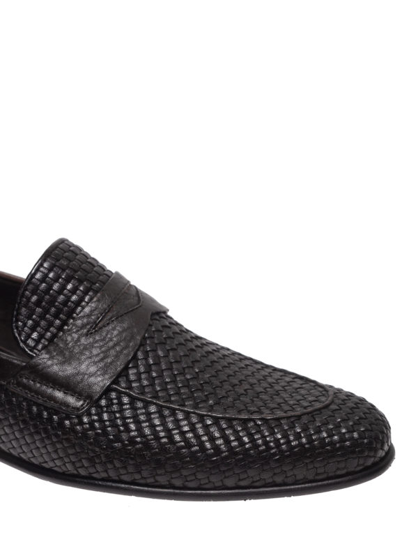 Dark brown woven leather loafers 