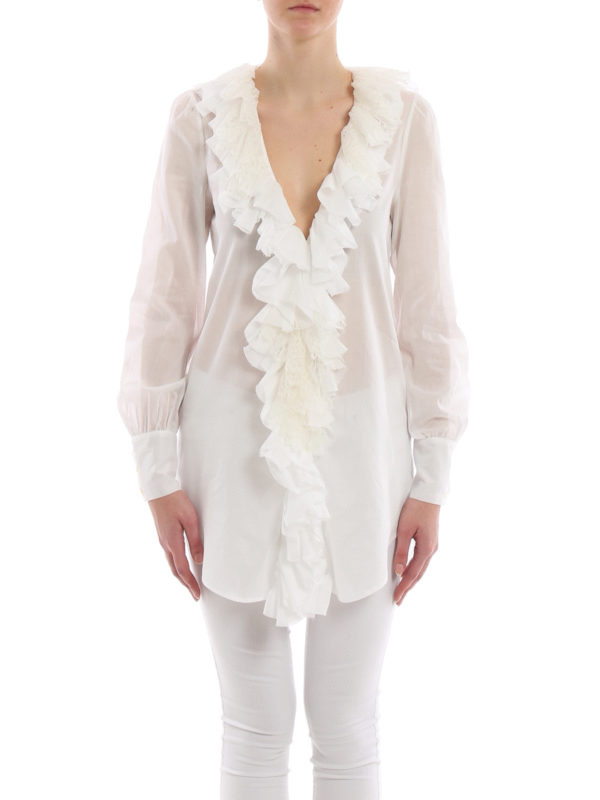 Ruffled white cotton oversized blouse 