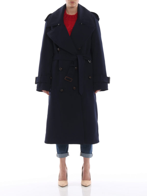 Trench coats Burberry - Regina navy blue wool oversize trench coat - 8003619