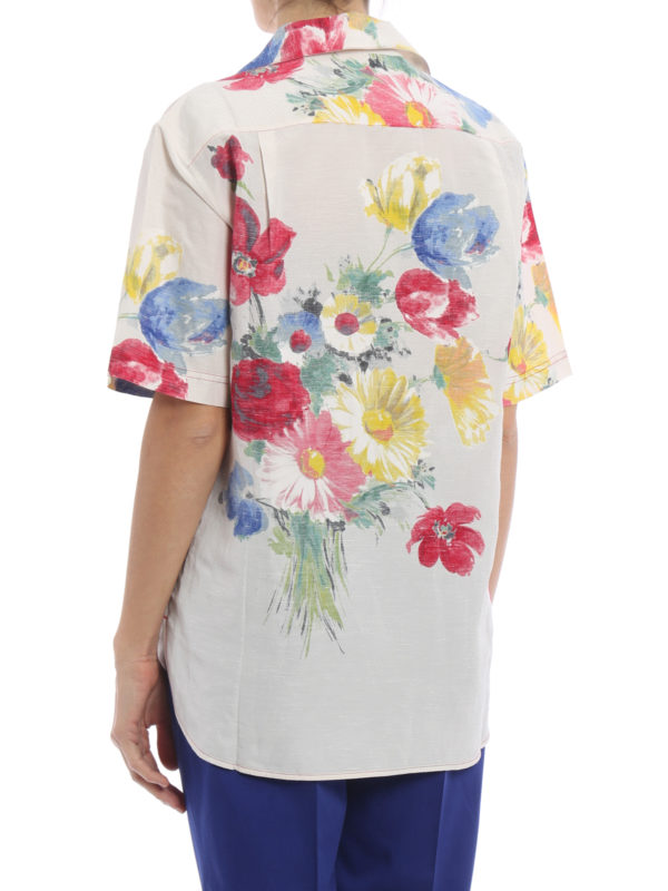 Floral painting linen gauze shirt 