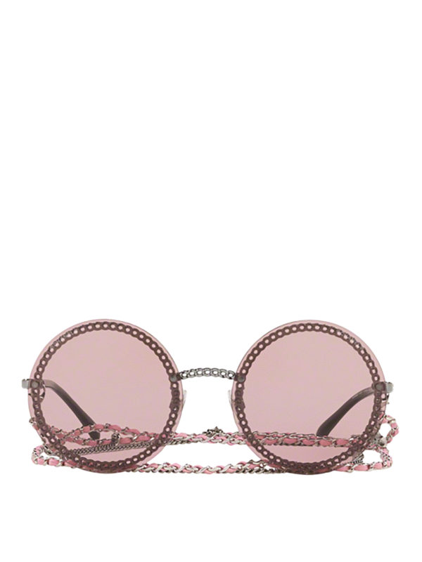 Chain embellished pink round sunglasses 