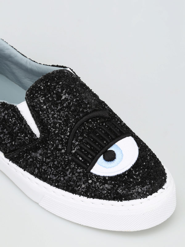 black sparkle slip on sneakers