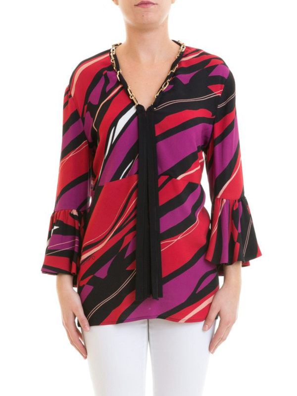 Silk blend chain and scarf blouse 