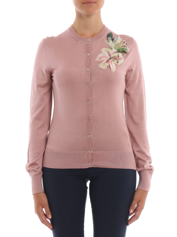 Silk cardigan with flower application 