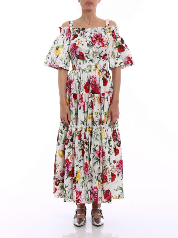 Roses print cotton maxi dress 