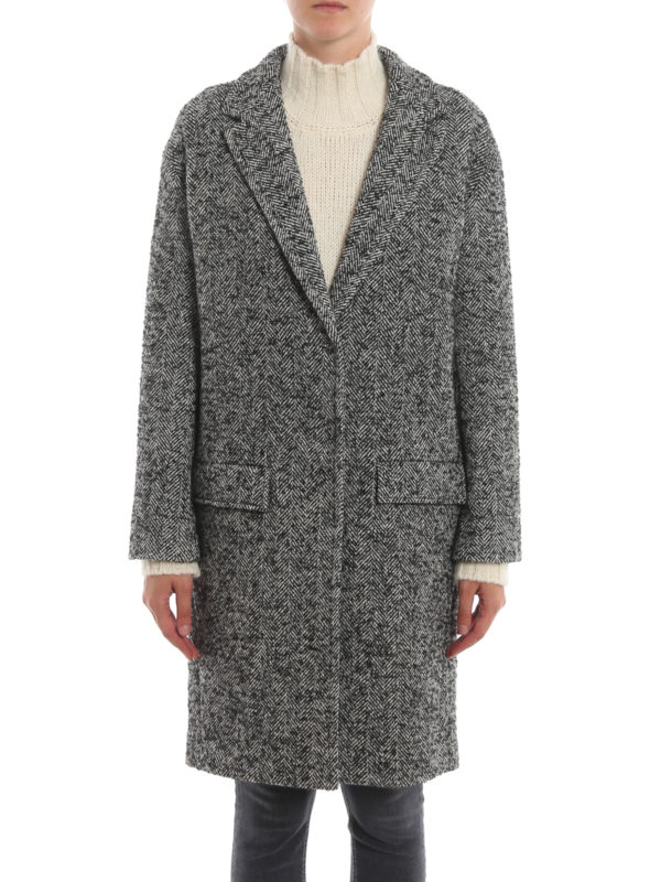 Knee length coats Dondup Herringbone merino wool coat