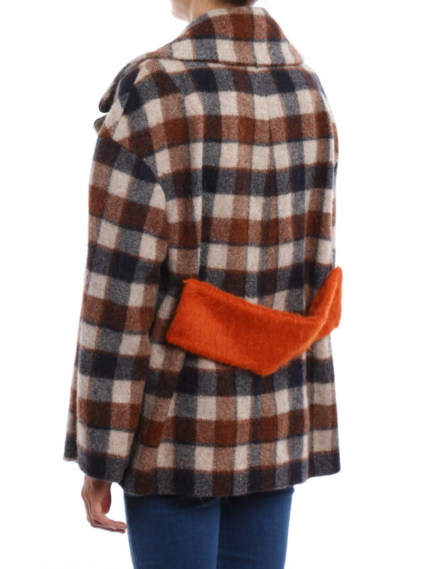 Wool and alpaca check print peacoat 