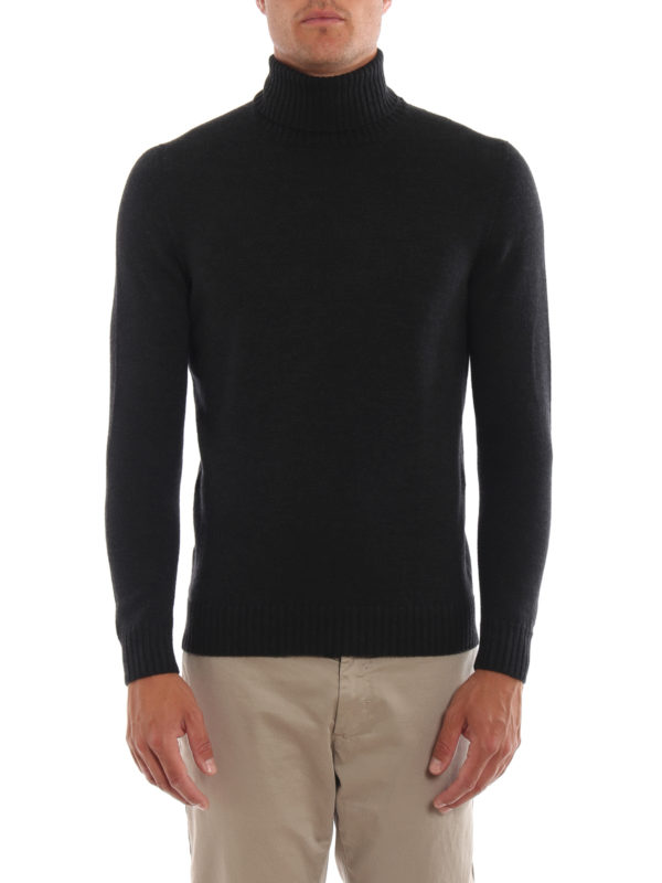 Drumohr - Dark grey merino wool turtleneck sweater - Turtlenecks & Polo ...