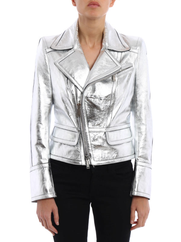 Laminated leather waisted jacket 