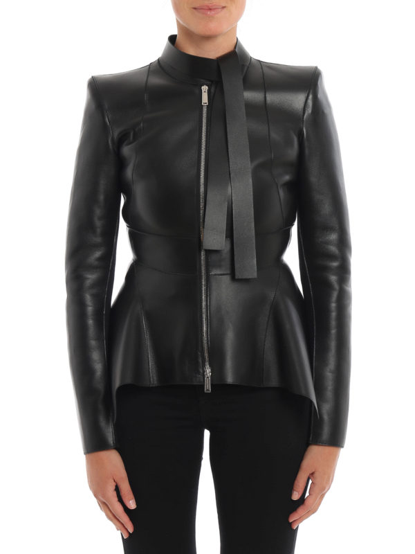 peplum leather jacket