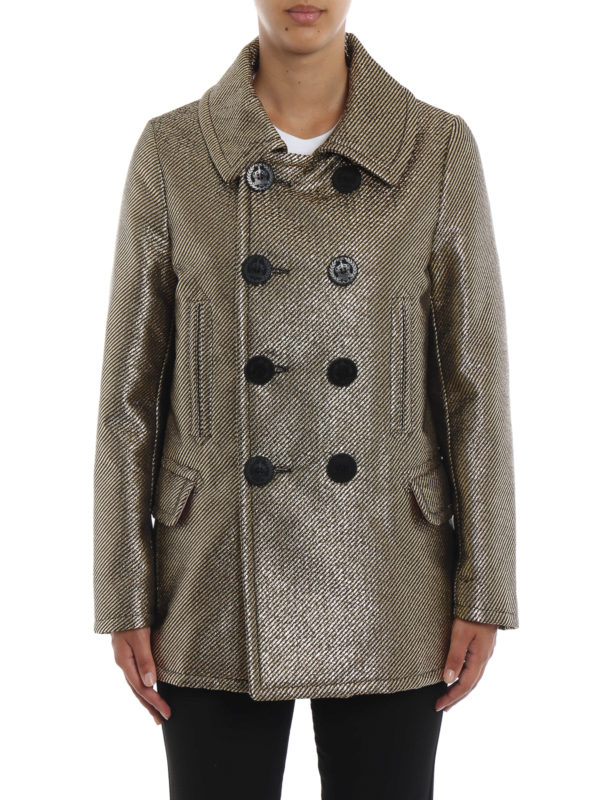 Silk blend metallic twill peacoat 