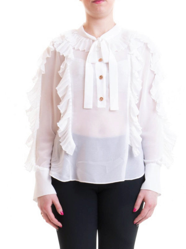 Bow trim ruffle blouse 