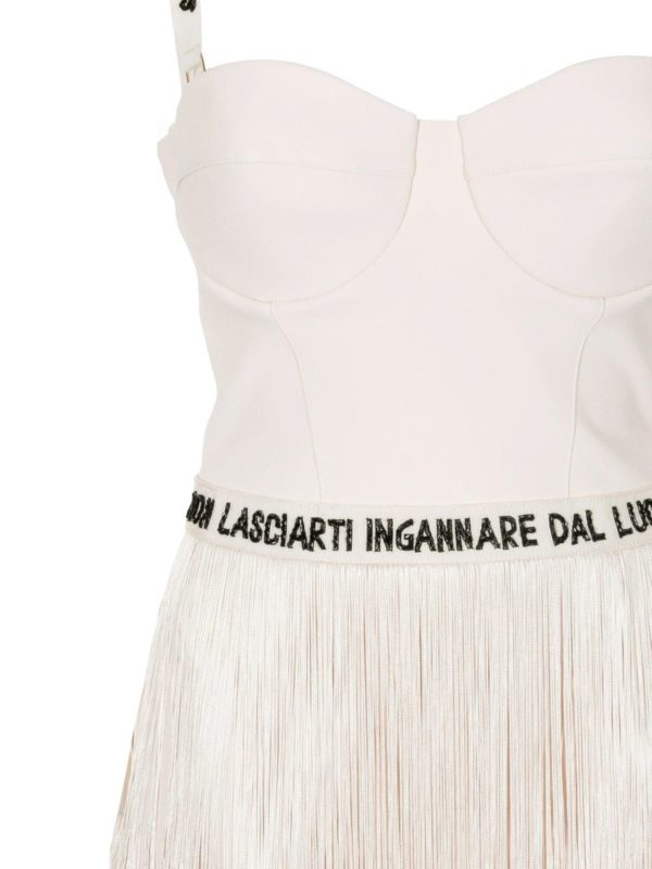 Abiti corti Elisabetta Franchi Abito bianco e nero con frange AB03706E2E84