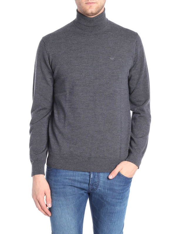 Turtlenecks & Polo necks Emporio Armani - Lightweight grey wool logo  turtleneck - 8N1MYZ1M4CZ632