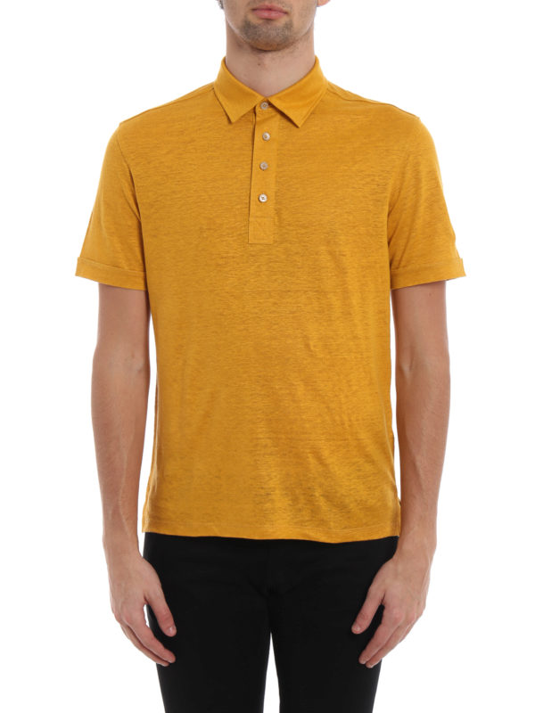 yellow button up polo shirt