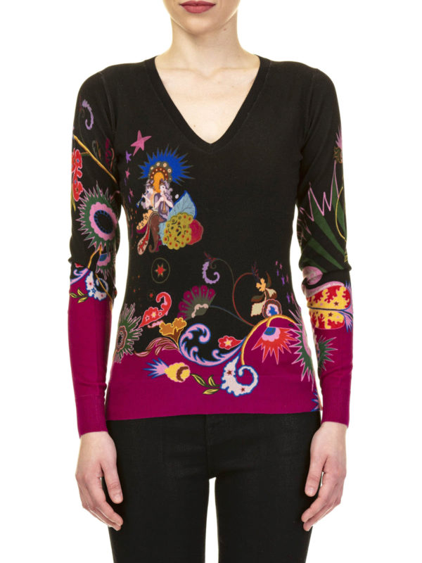 Multicolour patterned silk sweater 