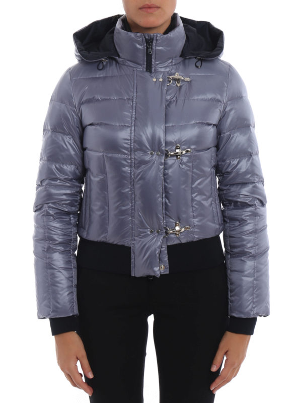 metallic blue puffer coat