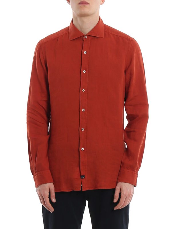Shirts Fay - Brick red linen shirt 