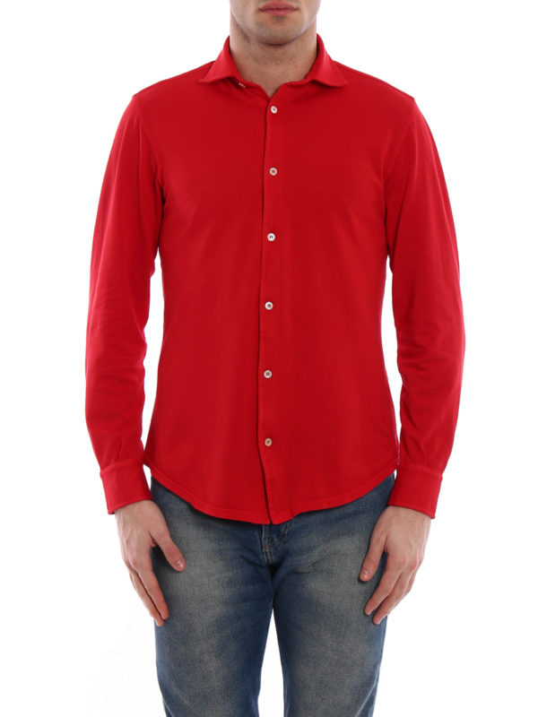 red polo long sleeve shirt