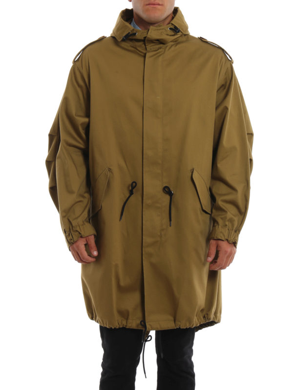 Logo print hooded cotton parka 