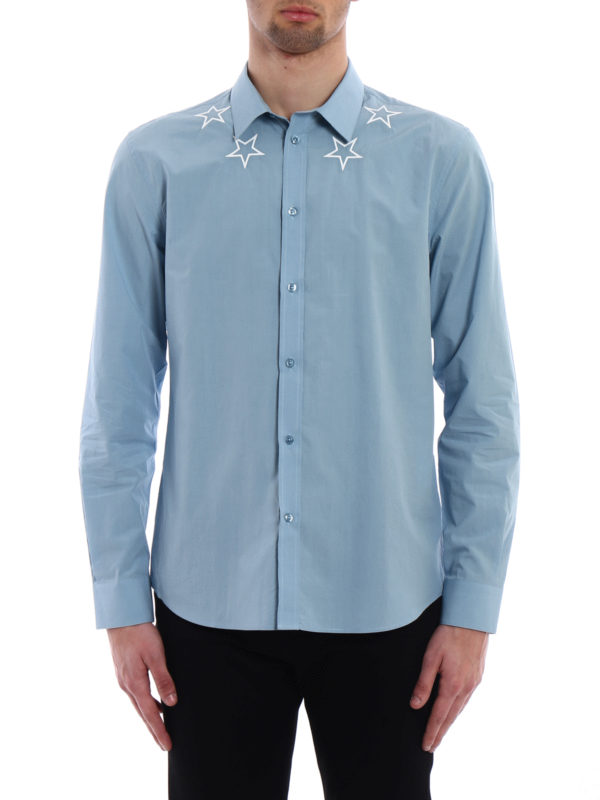 Shirts Givenchy - Embroidered stars light blue shirt - BM6038109G452