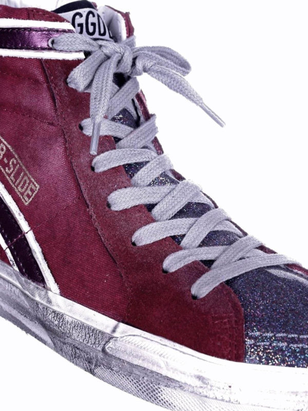slide sneakers in metallic leather with shimmer insert