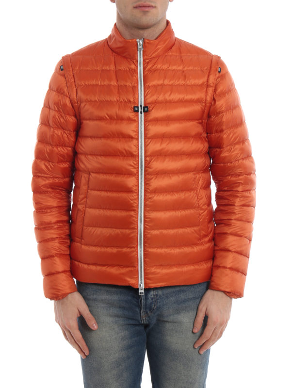 long orange puffer jacket