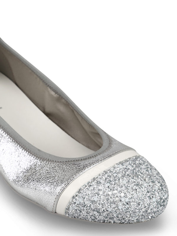 silver leather flat shoes