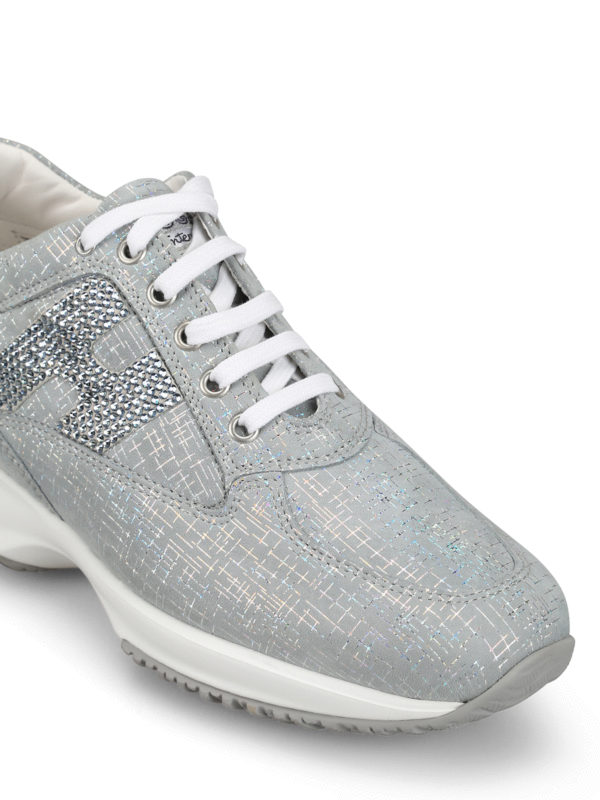 اسپرت،اسنیکرز Hogan - Interactive strass H silver suede sneakers -  HXW00N02011KFS0QCC