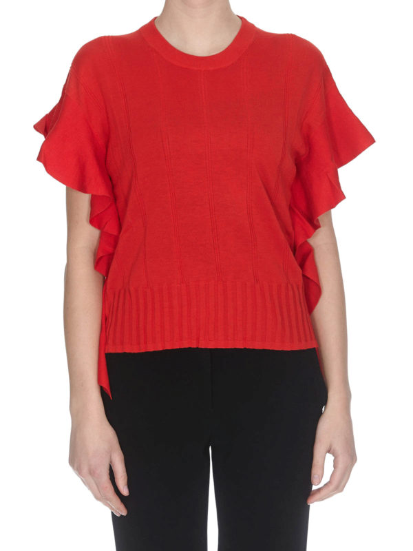 red ruffle sweater