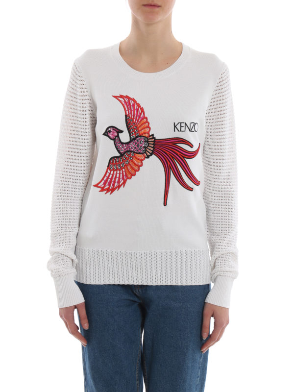 Phoenix openwork sleeve white sweater 