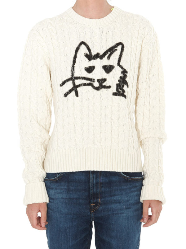 Cat print wool blend sweater 