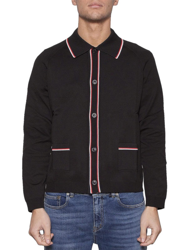 Stripe trim shirt collar cardigan 