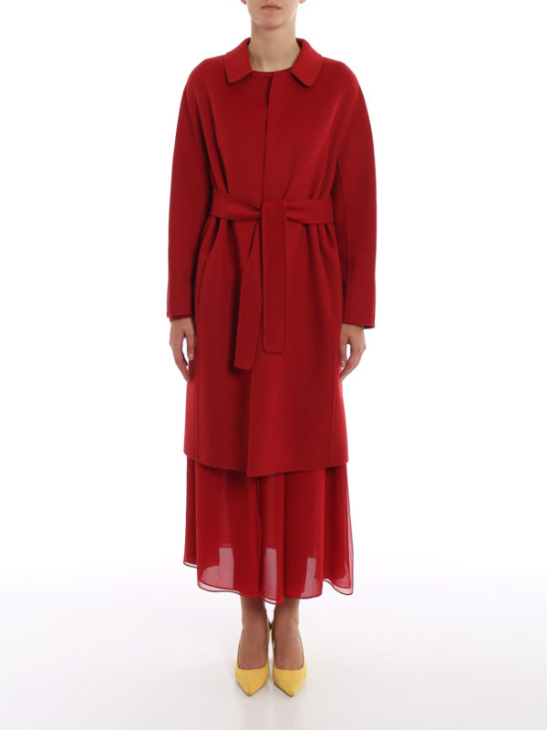 red wool wrap coat