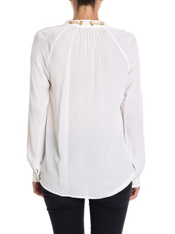 Chain detailed white silk blouse 