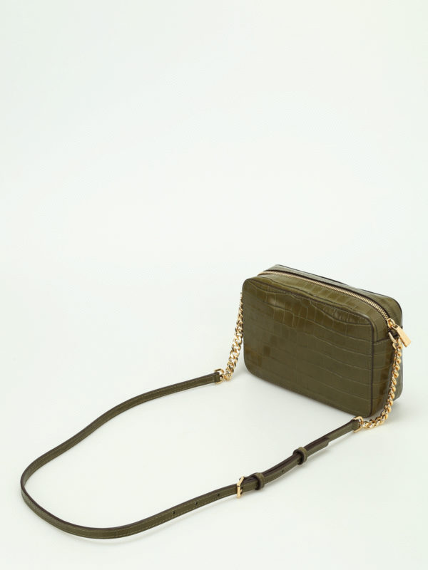 chain embossed leather camera bag