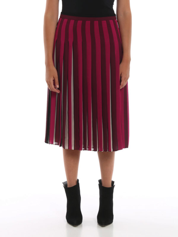 striped pleated skirt red