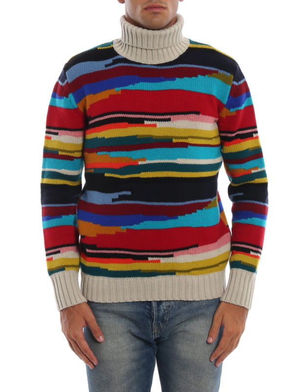 Multicolour striped wool mock neck 