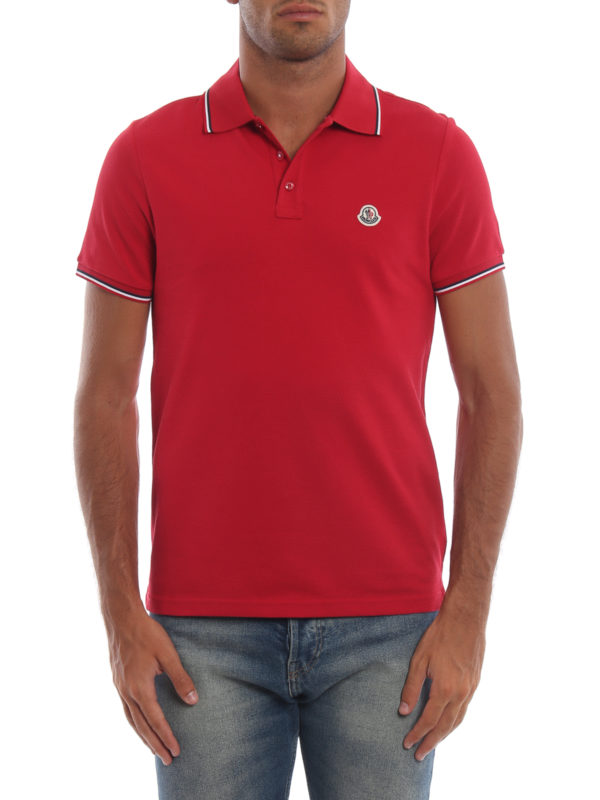 Tricolour detailed red cotton polo shirt