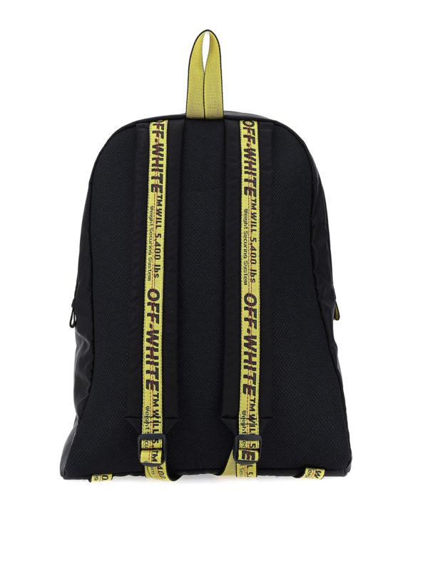 off white backpack with yellow straps