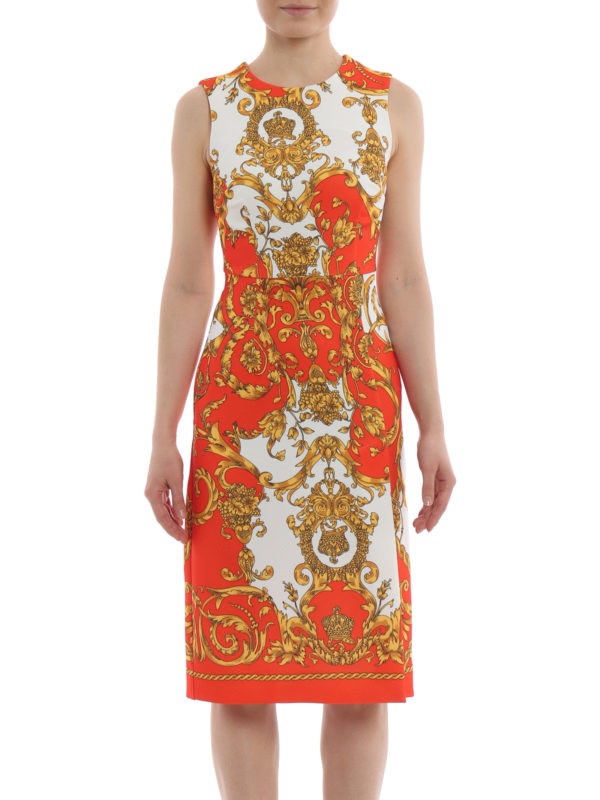 orange knee length dress