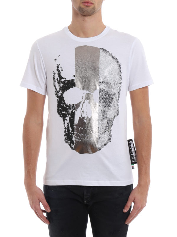 T-shirts Philipp Plein - Platinum Cut Skull crew neck white T-shirt ...