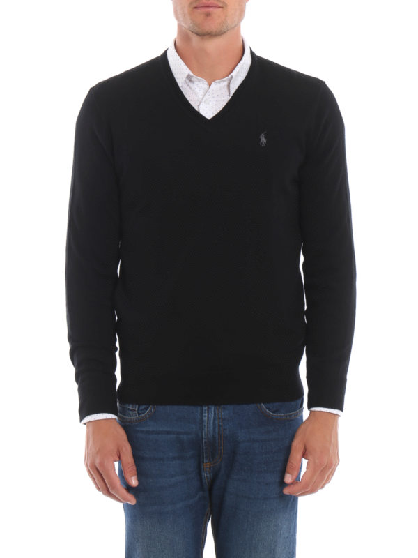 Polo Ralph Lauren - Black merino wool V-neck sweater - v necks ...