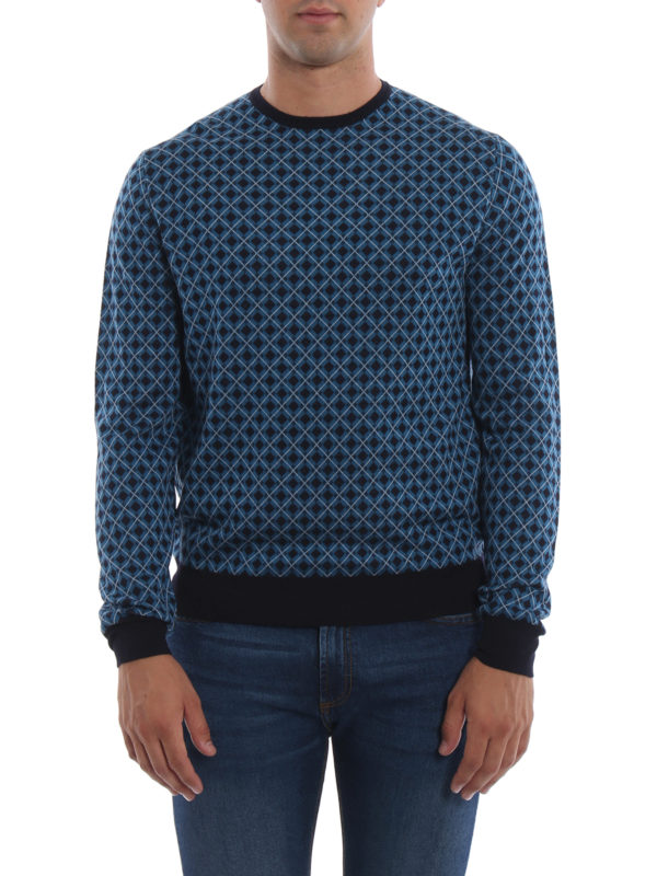 Argyle pattern blue wool sweater 