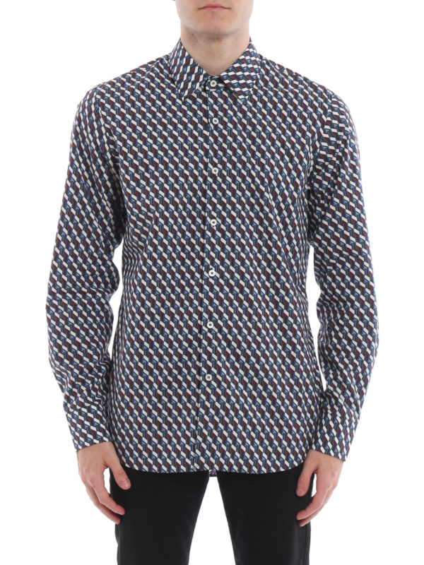 Shirts Prada - Geometric patterned poplin shirt - UCM6081URSD57