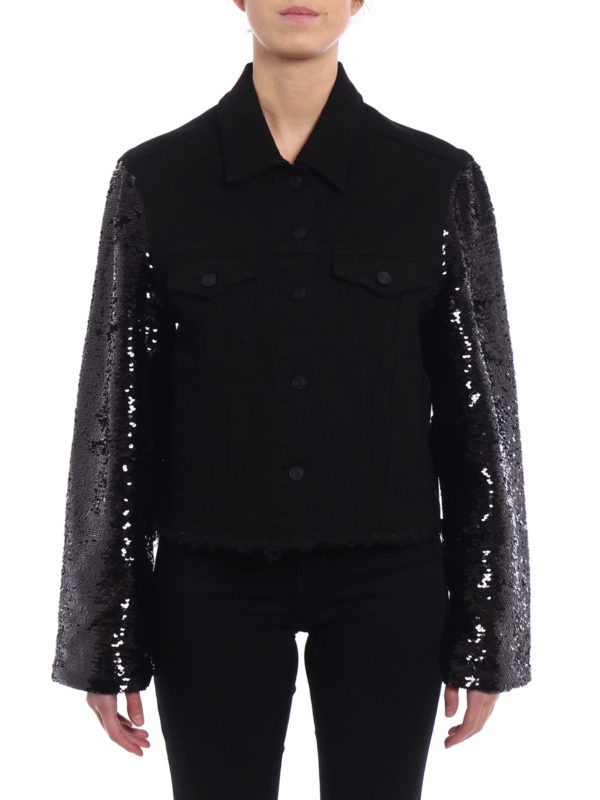 denim jacket with sequin sleeves