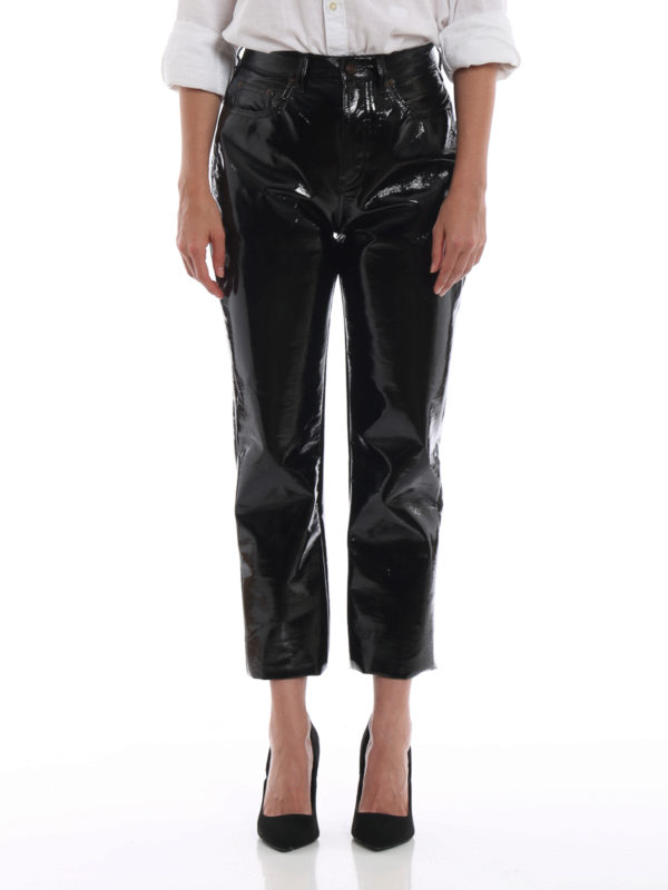 patent leather effect five pocket pants 
