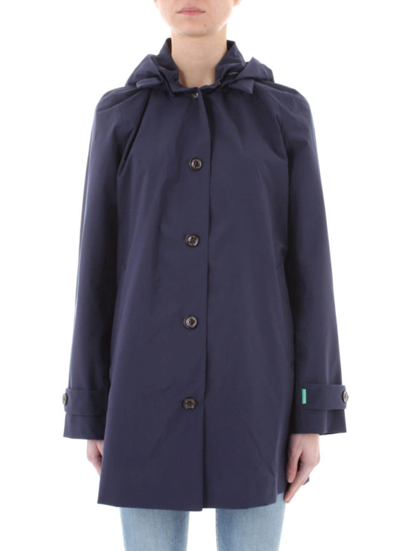 Save the Duck - Blue tech fabric windcheater trench coat - trench coats ...